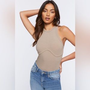 NWT ribbed sleeveless bodysuit in taupe size L
